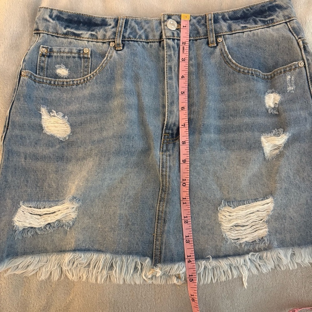 Denim Distressed Mini Skirt - Picture 6 of 7